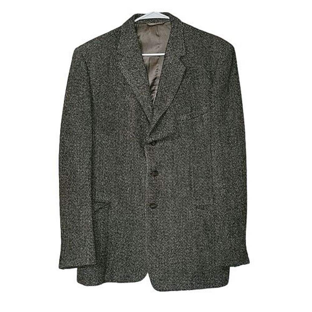 BURTON HARRIS TWEED Herringbone Vintage Blazer 100% WOOL Sport‎ Jacket Gray 42R